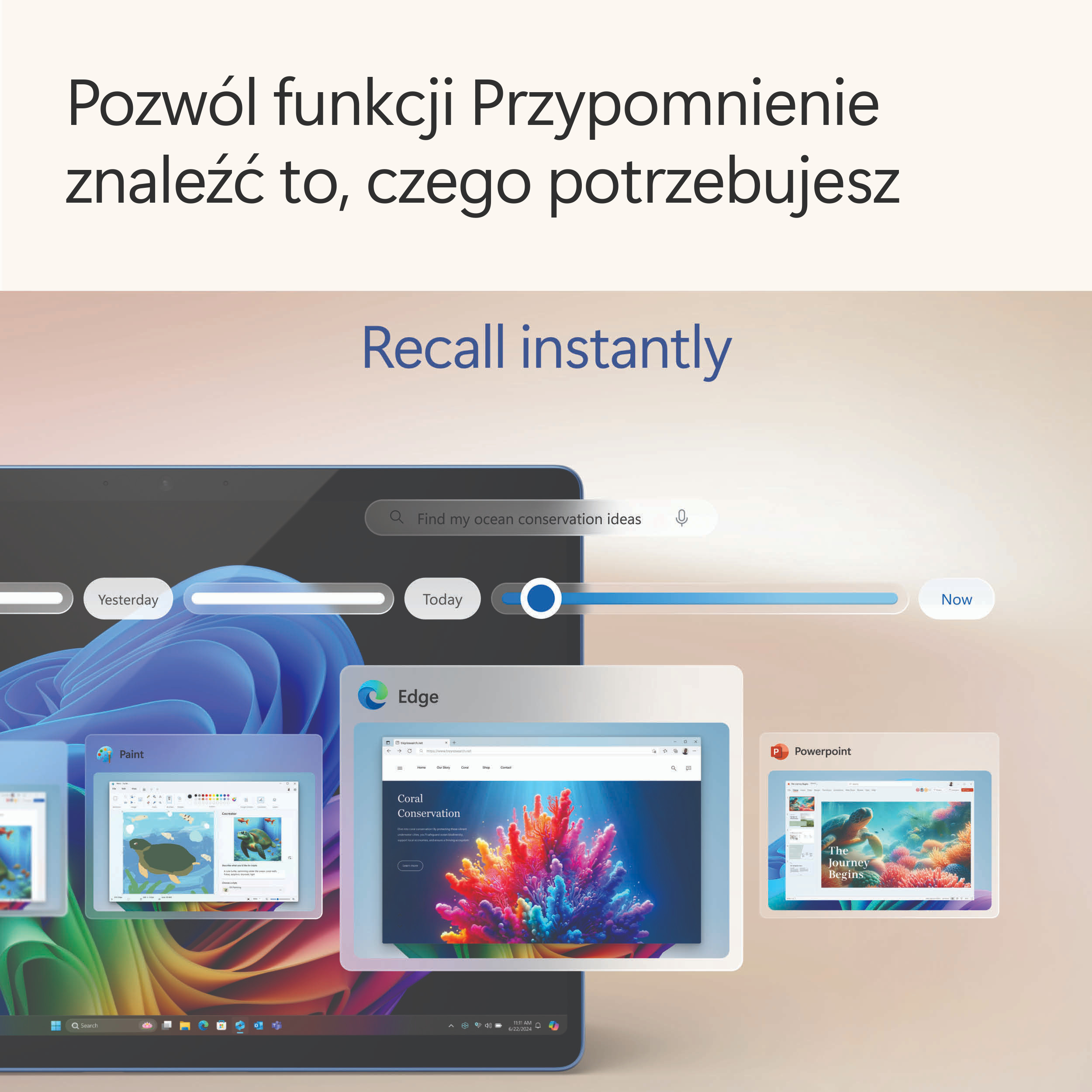 Ekran laptopa wyświetla wyniki wyszukiwania. Tekst jest po polsku. Pokazuje różne okna aplikacji.