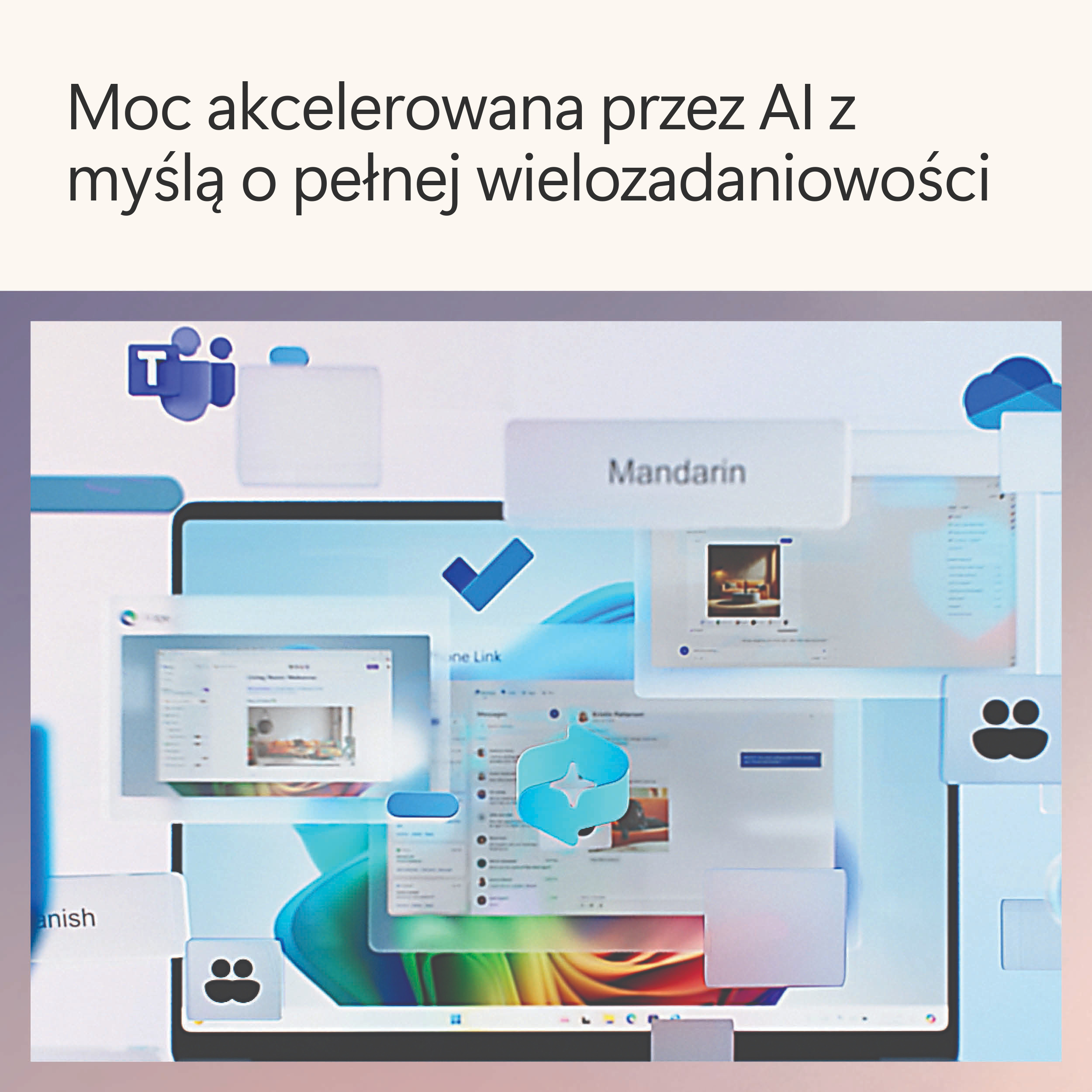 Ekran pokazujący wiele okien z tekstem w języku polskim i angielskim.