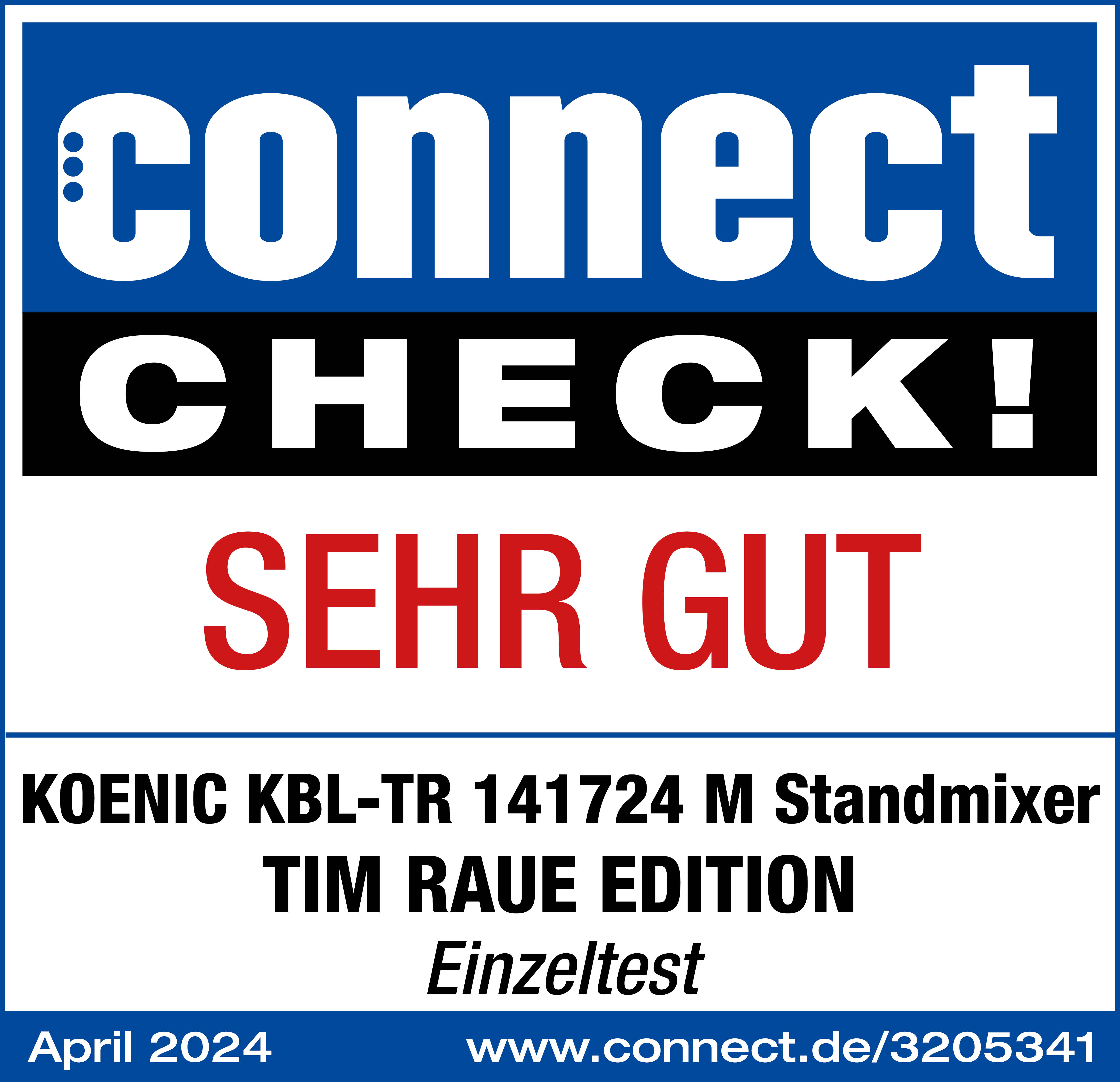 Connect CHECK!-Logo, Bewertung SEHR GUT und Details zu einem Standmixer-Einzeltest vom April 2024.