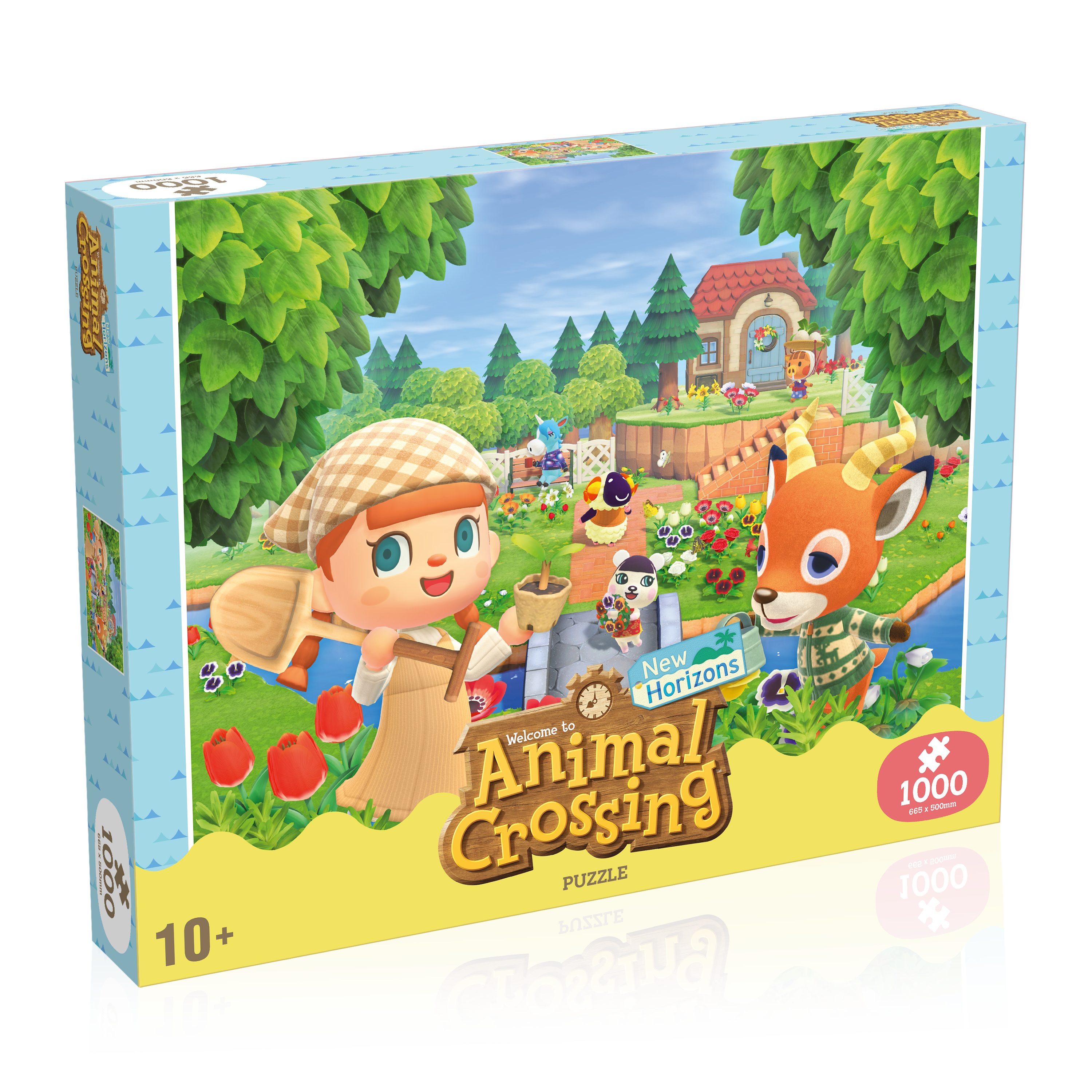 Animal Crossing Puzzleschachtel, mit Charakteren und Landschaft.