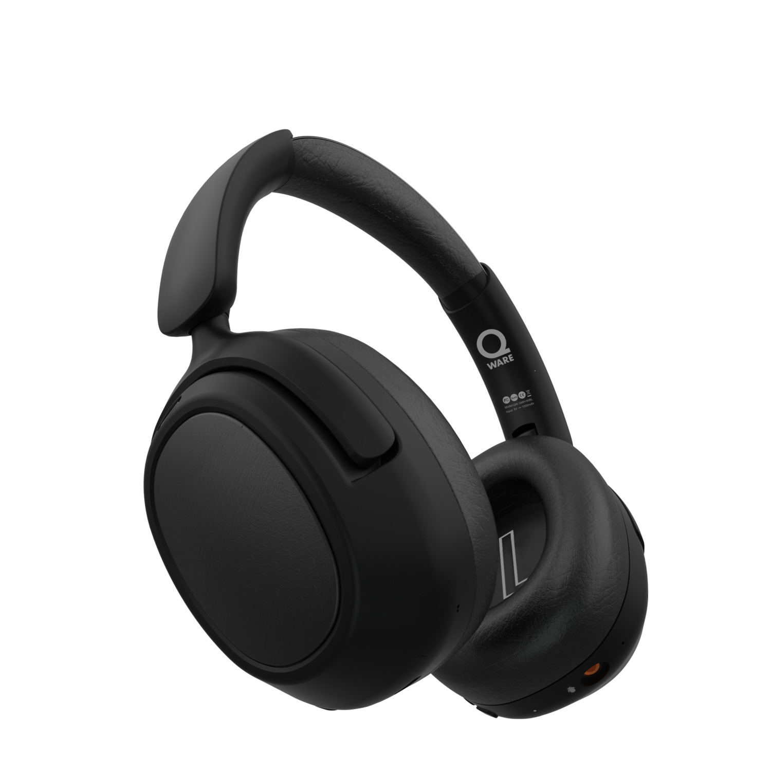 Black headphones with a curved design, Q-Ware logo visible.