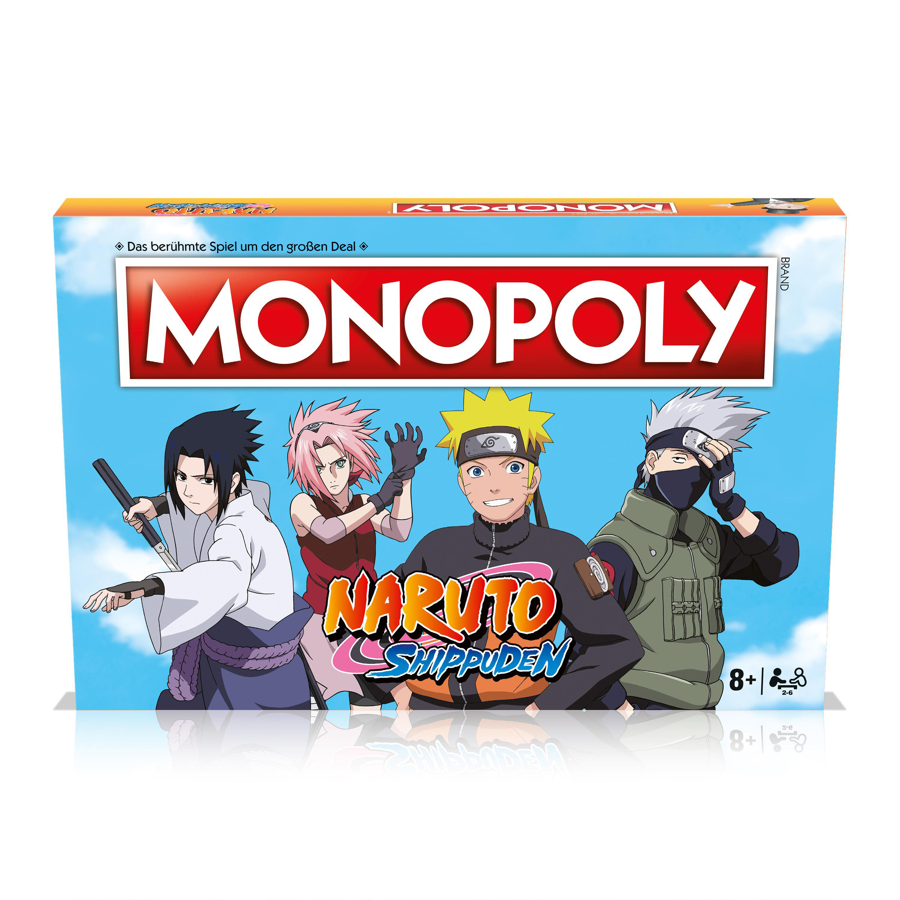 Monopoly-Brettspielschachtel. Das Cover zeigt Naruto-Charaktere mit dem Spieltitel.