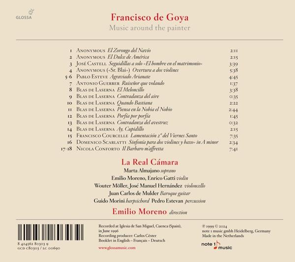 Album-Cover mit Titelliste für Francisco de Goya, La Real Cámara, Emilio Moreno.