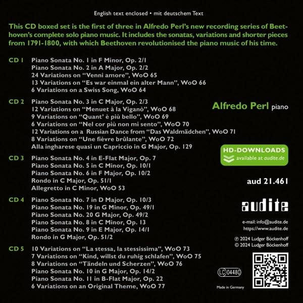 CD-Booklet mit Beethovens Klaviersonaten von Alfredo Perl. Enthält Titelliste.