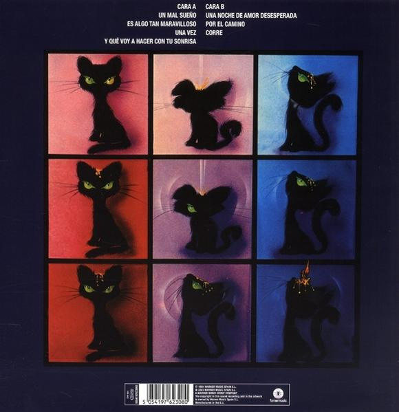 Albumcover. Ein Raster von neun Bildern einer schwarzen Katze, mit dunklem Hintergrund.