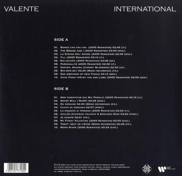 Albumcover mit Titelliste. Text auf Englisch, Spanisch und Italienisch.
