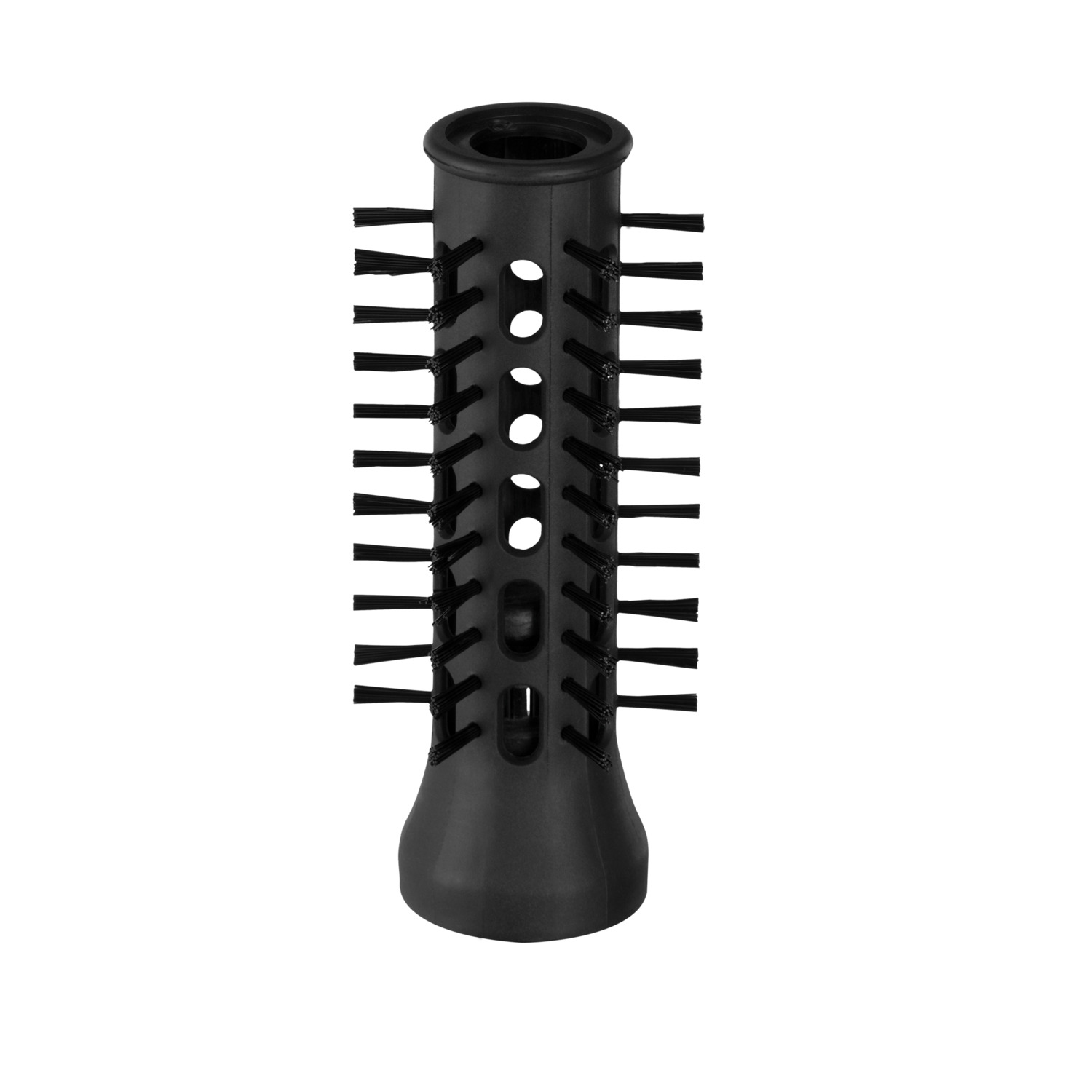 Accessoire de sèche-cheveux noir avec des poils. Fond blanc.