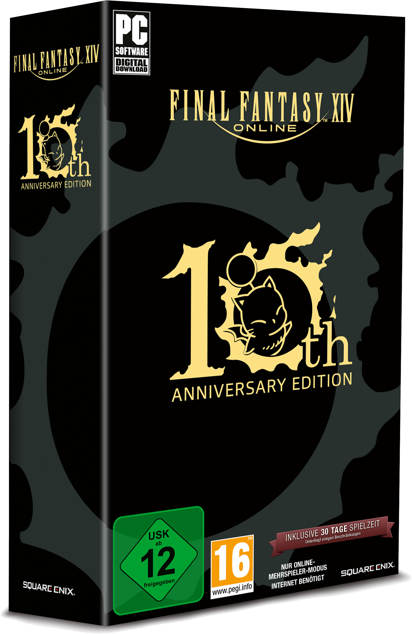 Eine Final Fantasy XIV Spielbox mit 10. Jubiläumsdesign.