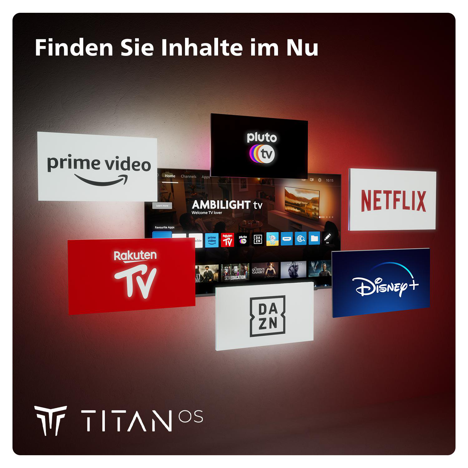 Mehrere Streaming-Dienstlogos auf einem Bildschirm. Logos wie Prime Video, Netflix usw.