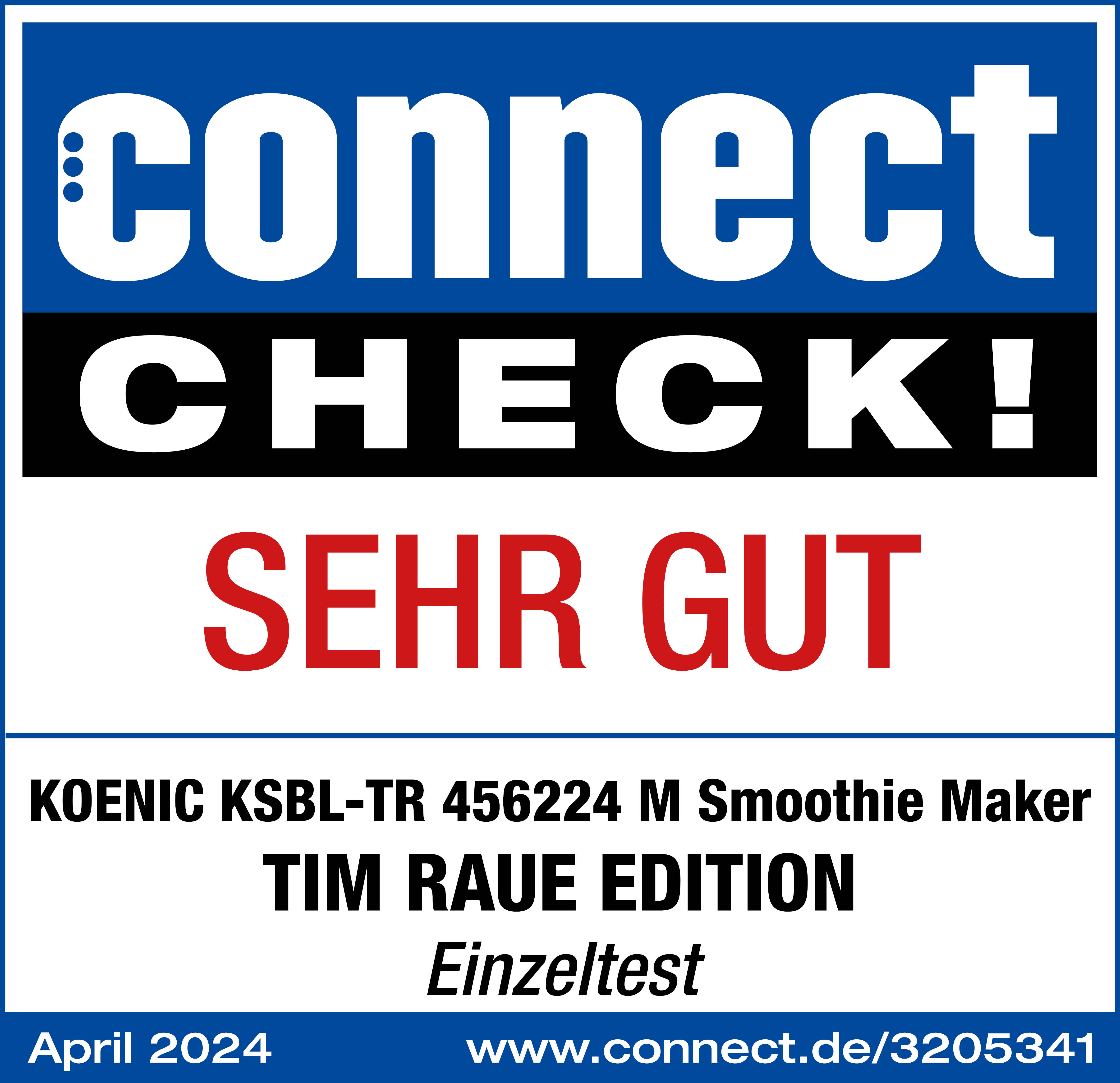 Connect CHECK!-Logo, Bewertung SEHR GUT und Details zu einem Smoothie Maker-Einzeltest vom April 2024.