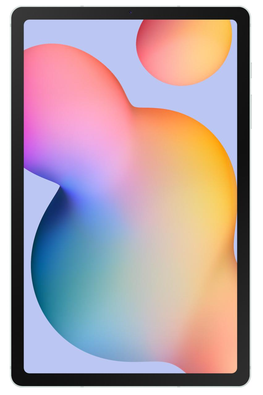 Tablet z kolorowym, abstrakcyjnym wzorem na ekranie.