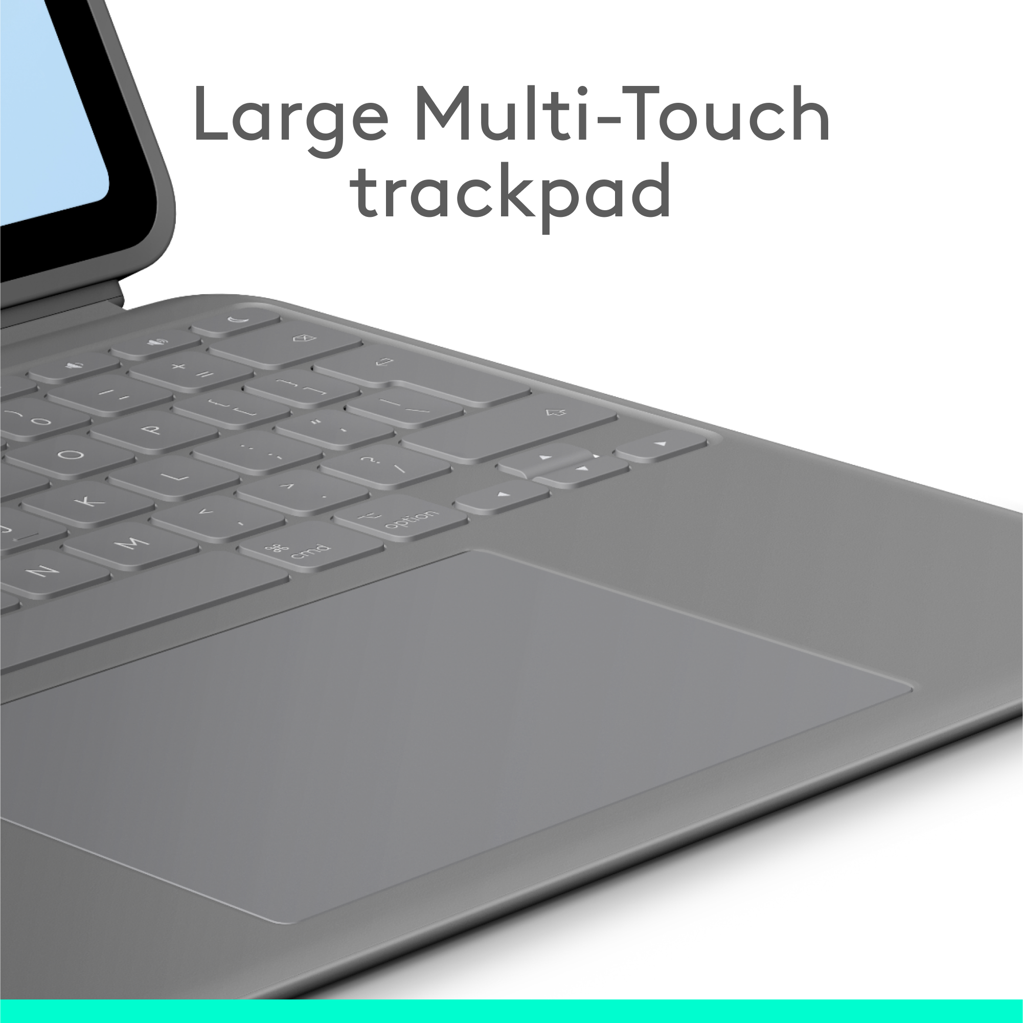 Primo piano di una tastiera e un trackpad grigi per laptop.