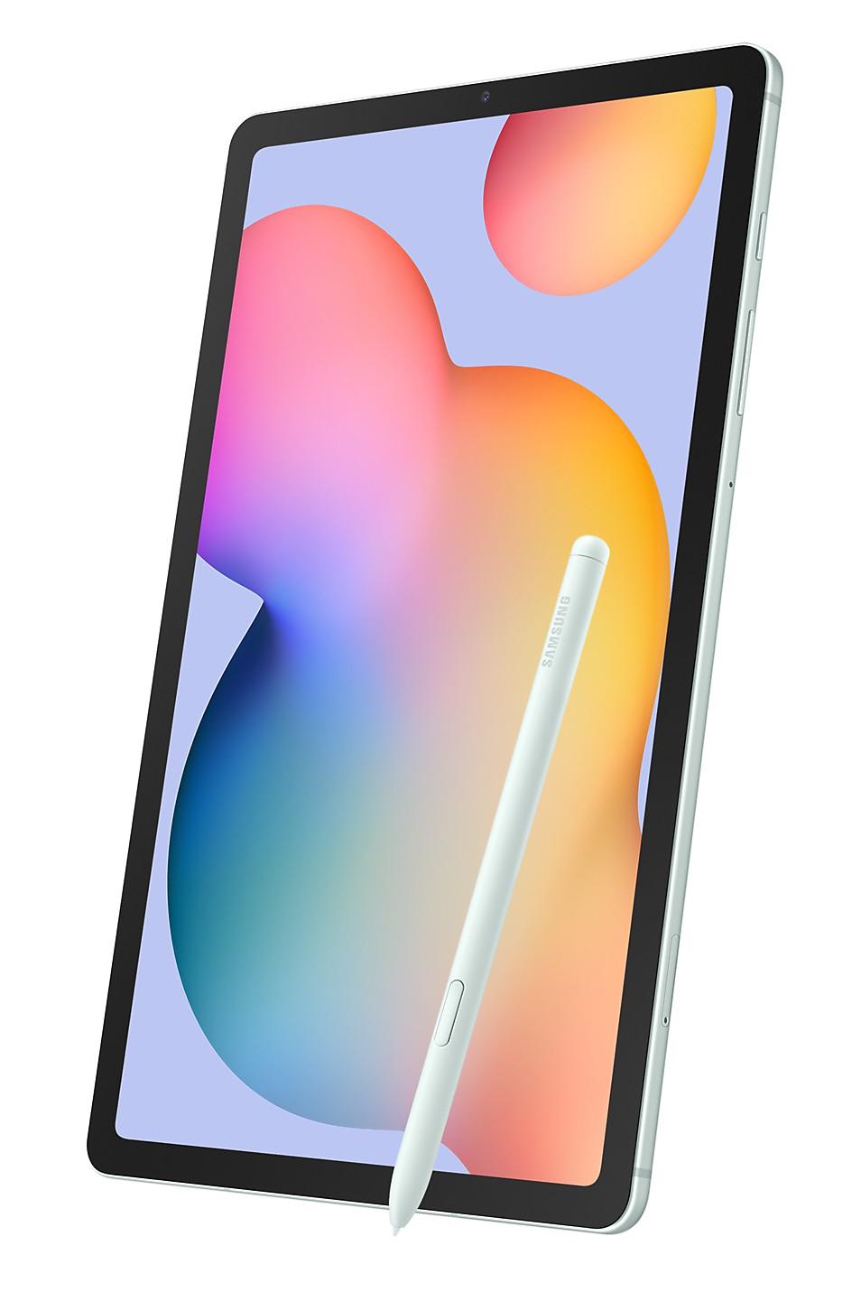 Tablet z piórem. Tablet ma kolorowe tło.