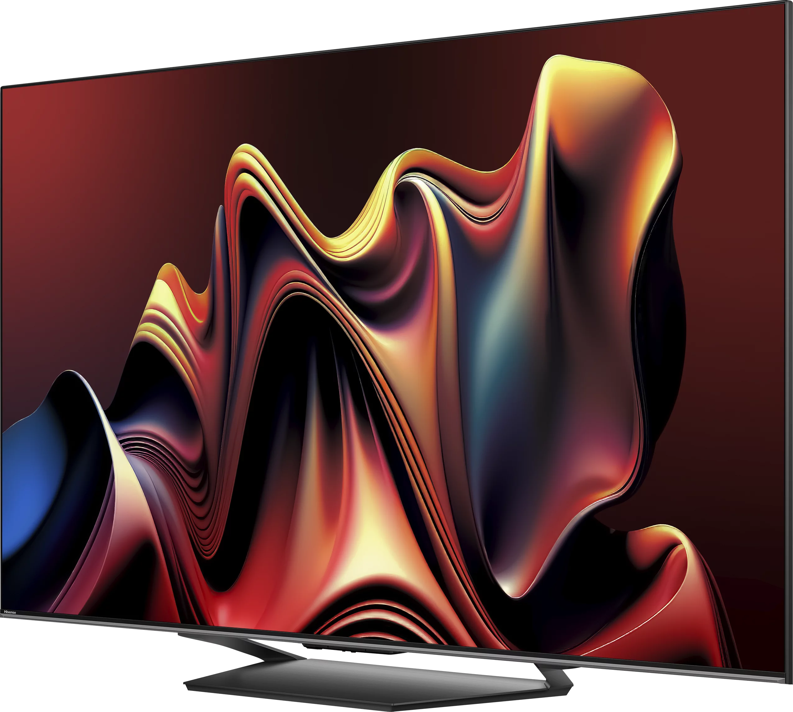 Ein Fernseher mit abstrakter, farbenfroher Anzeige. Der Bildschirm ist der Mittelpunkt.