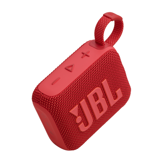 Kırmızı JBL Go 3 hoparlör. Kompakt tasarım, yükseltilmiş kontrol düğmeleriyle.
