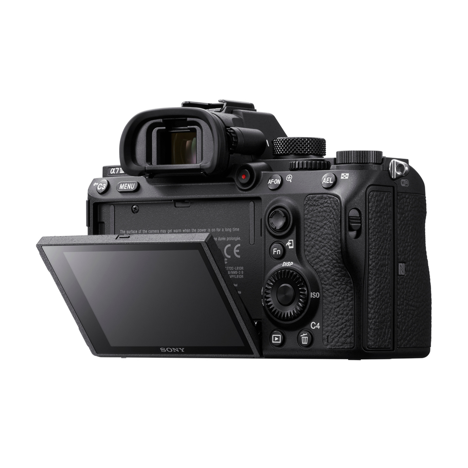 Fotocamera Sony con schermo aperto, mostra controlli e pulsanti posteriori.