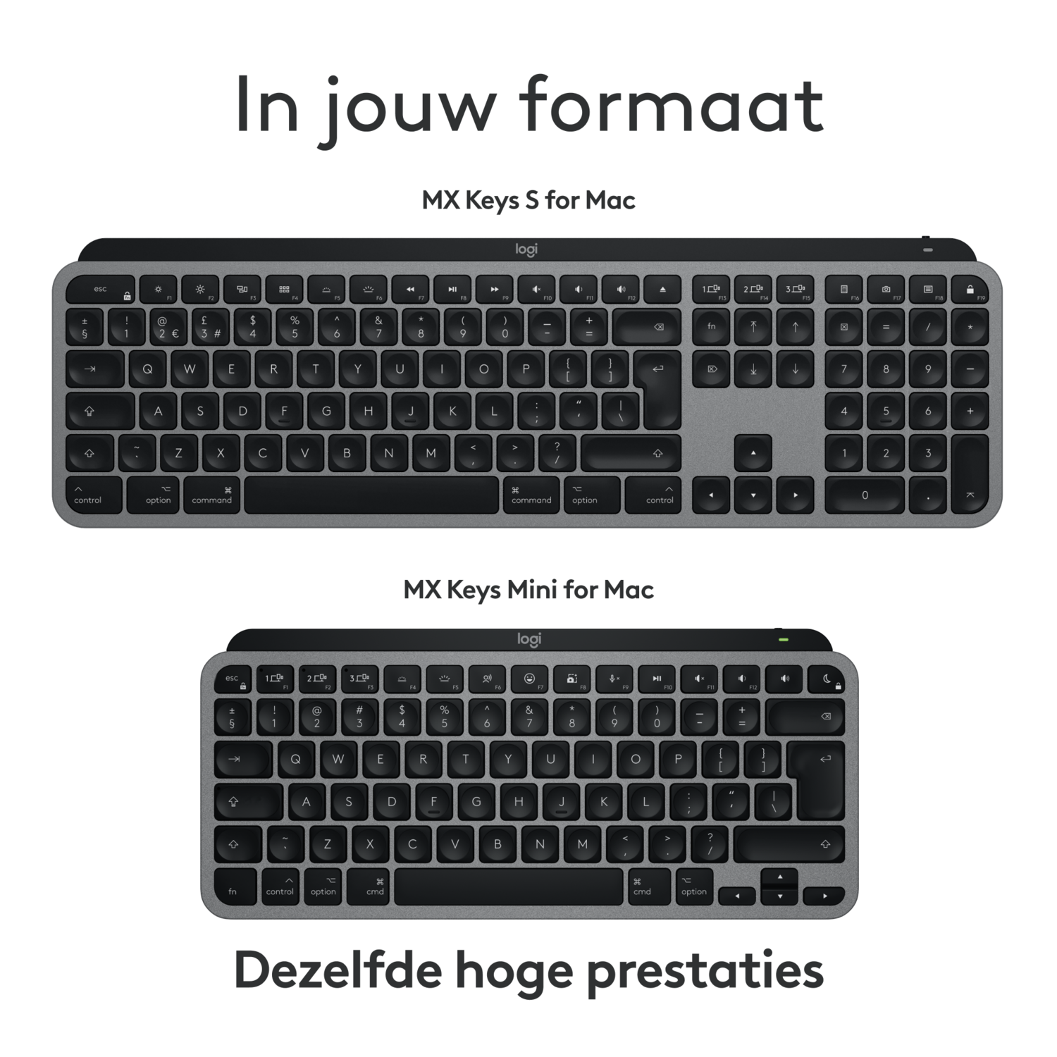 Two keyboards, one full-size and one mini, side-by-side. The full-size keyboard is above.