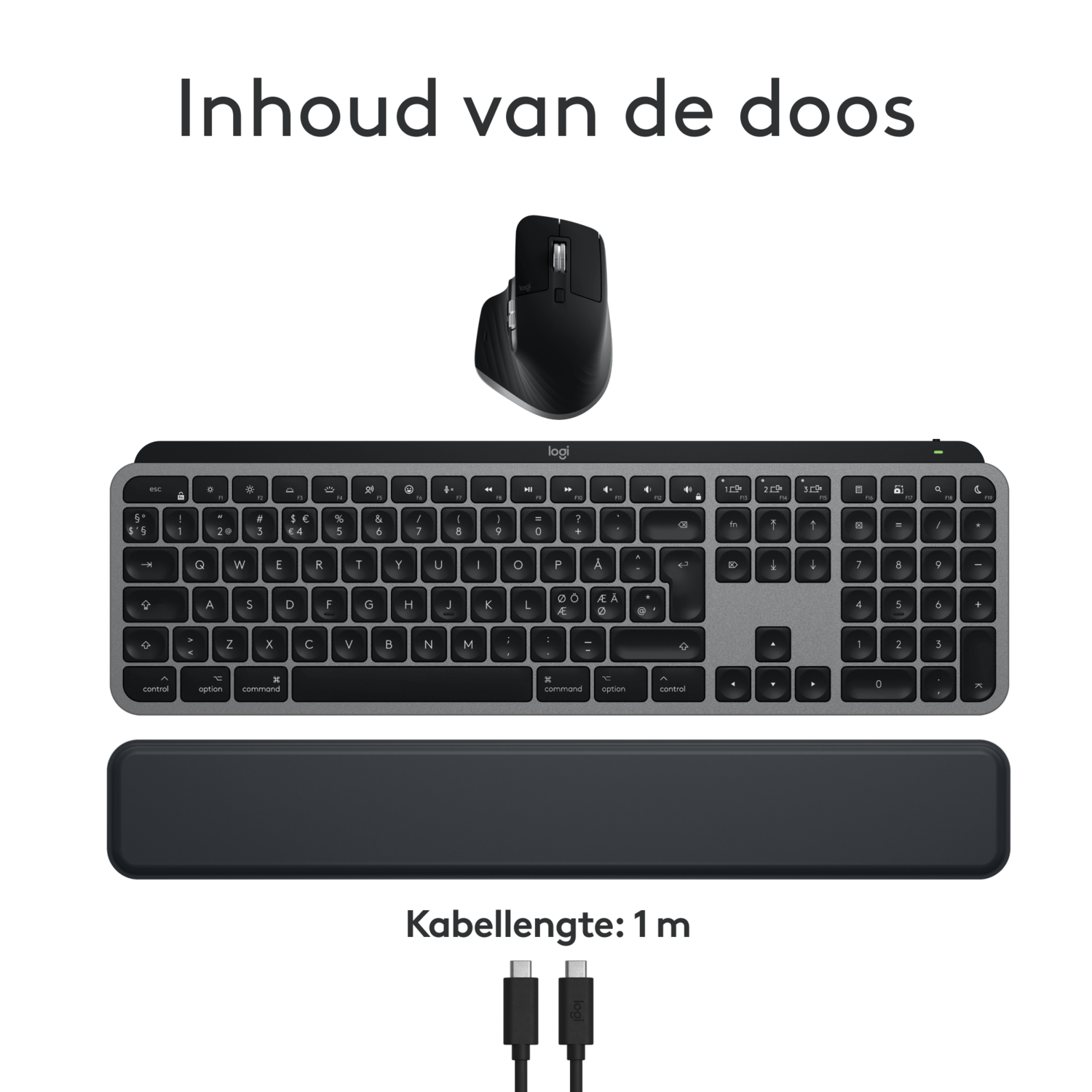 Keyboard, mouse, and wrist rest on a white surface.
