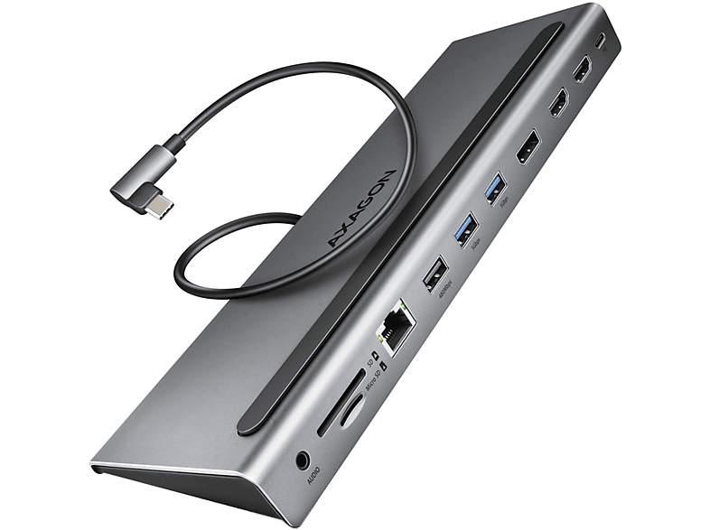 AXAGON USB Type-C 3.2Gen1 11 az 1-ben m.port adapter, 3xUSB-A, USB-C, 2xHDMI, DP, LAN, SD, Jack (HMC-4KX3)