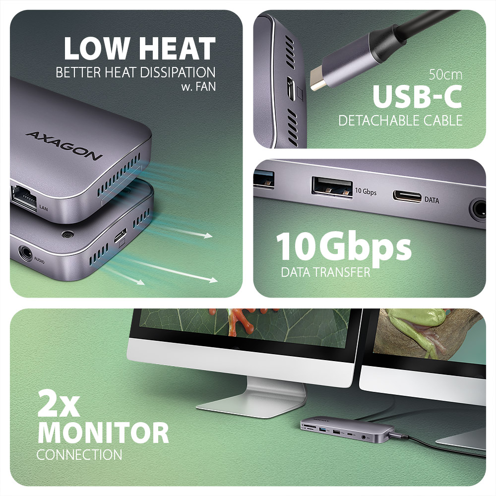 Kép egy hubot, kábeleket és monitor beállítást mutat.