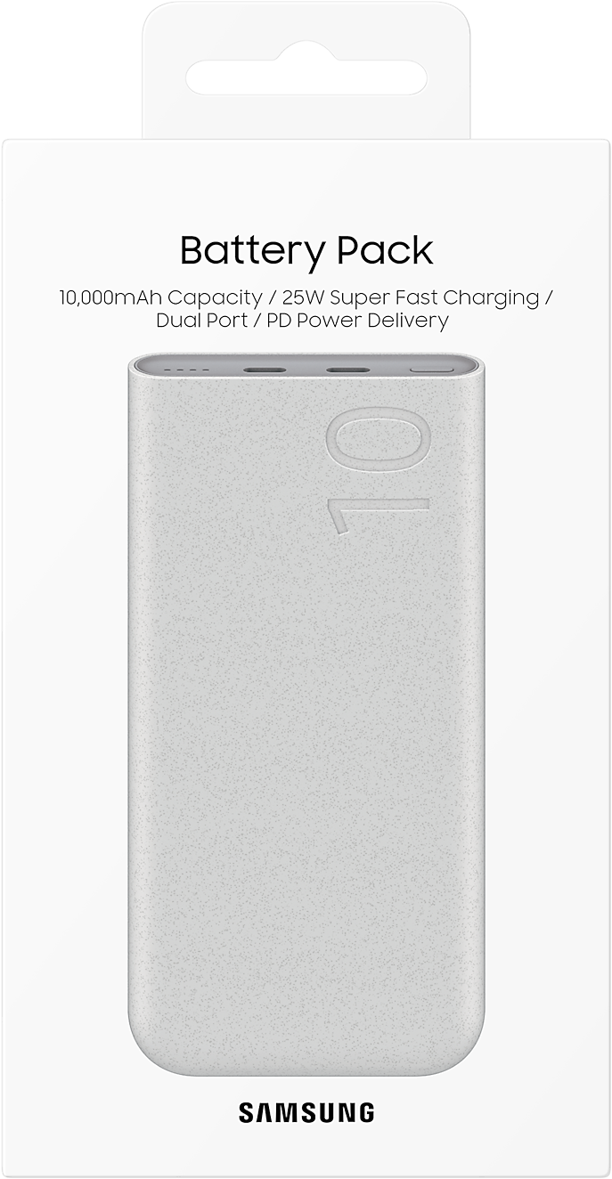 Fehér akkumulátor a 'SAMSUNG' szóval és a '10'-es számmal.