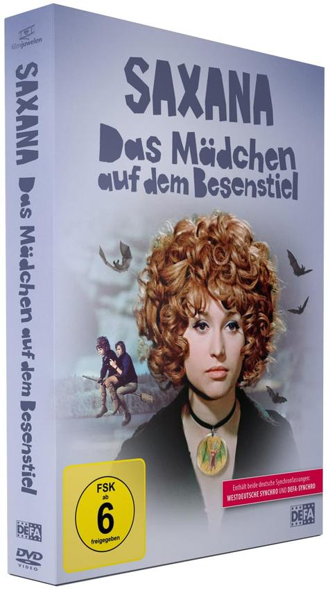 DVD-Box-Set von 'Saxana'. Eine Frau mit lockigem Haar ist auf dem Cover, Fledermäuse im HG.