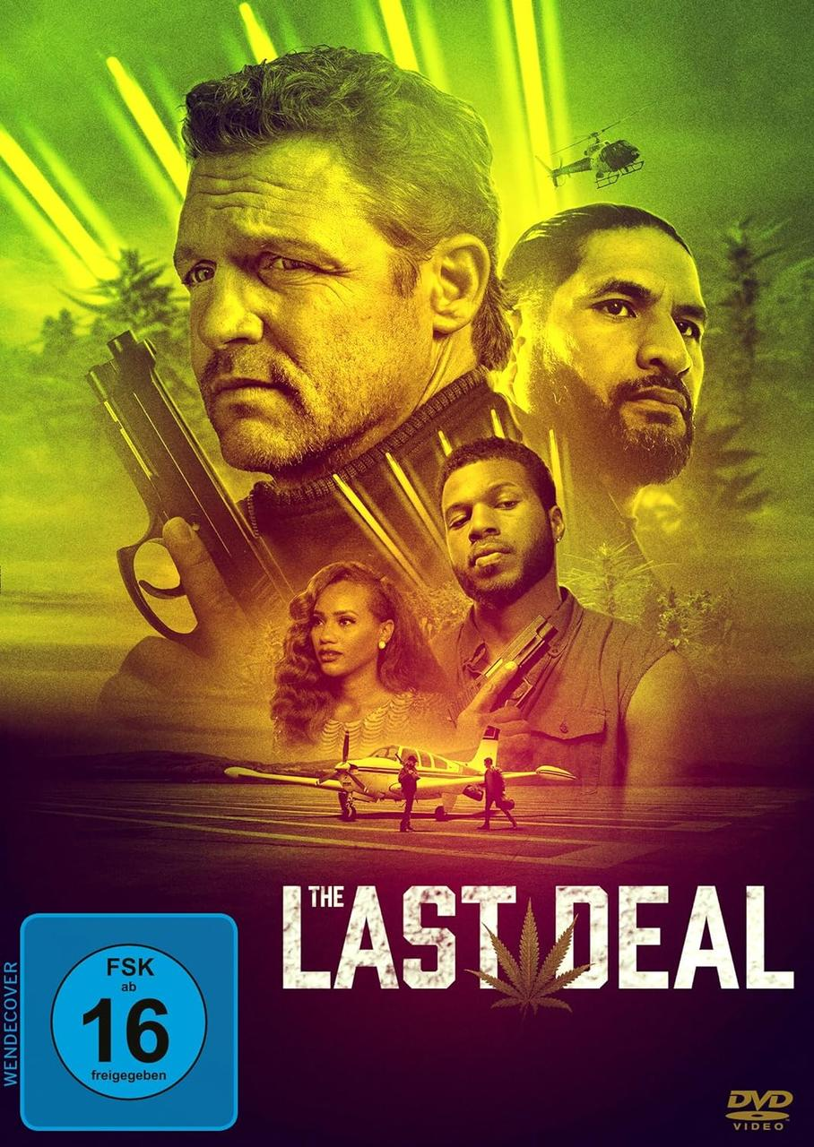 DVD-Cover für 'The Last Deal', mit Schauspielern mit Waffen, Marihuana und einem Hubschrauber.