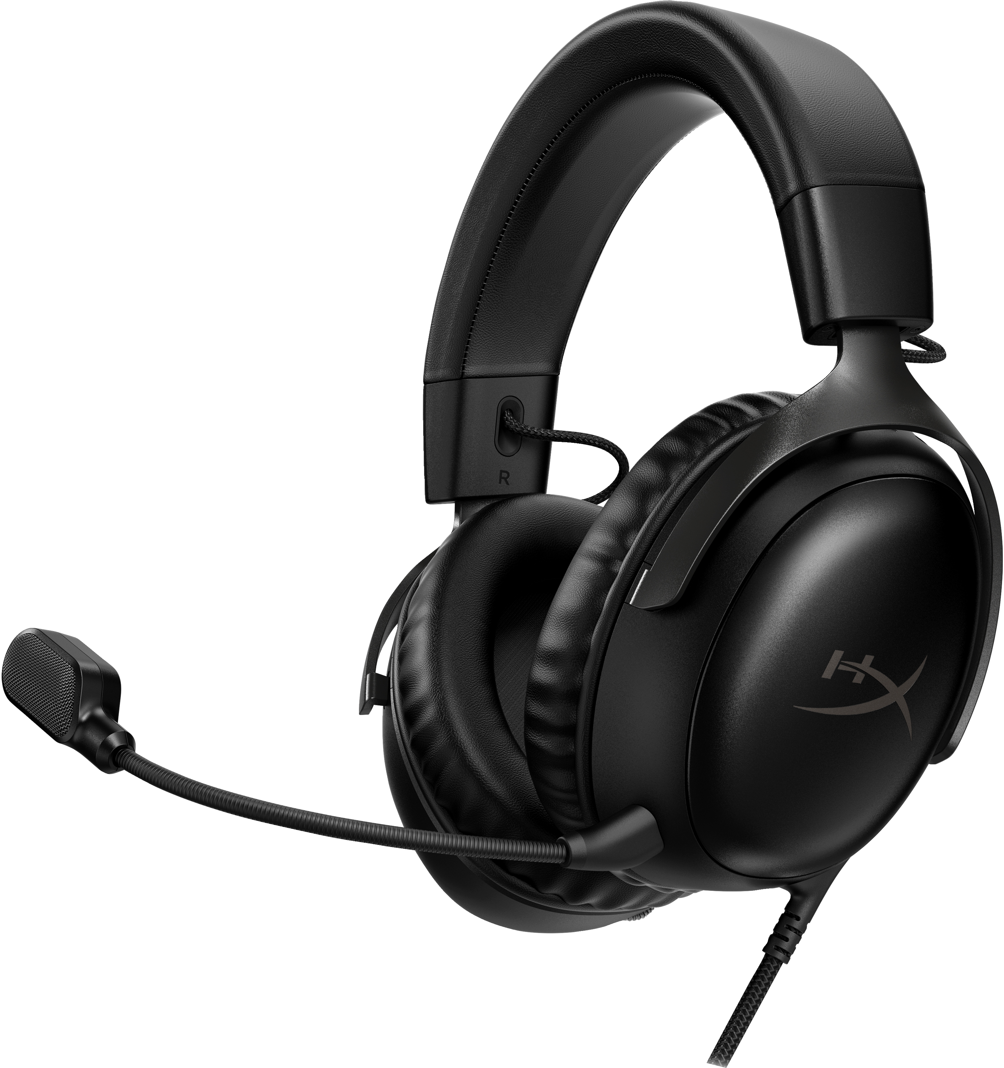 Schwarzes HyperX Gaming-Headset mit Mikrofon und HyperX-Logo auf der Ohrmuschel.