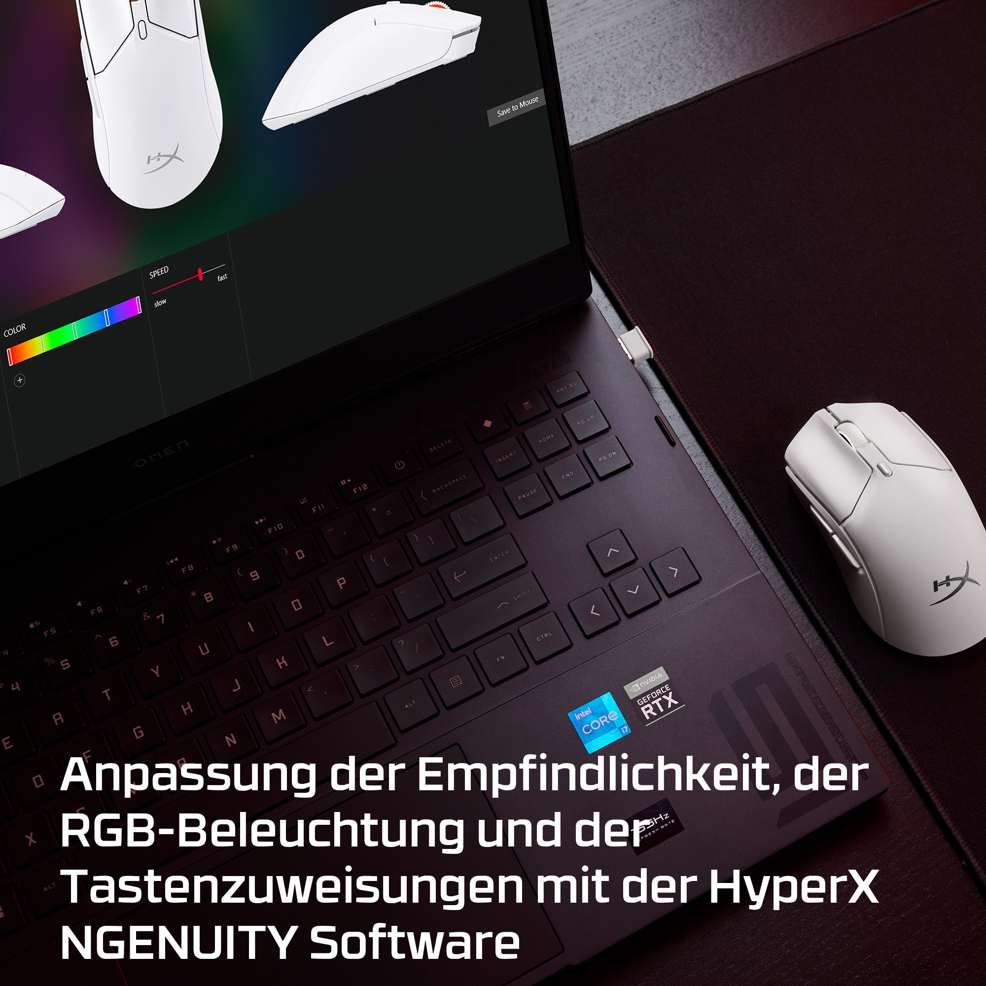 Laptop mit weißer Maus, zeigt Anpassungsoptionen.