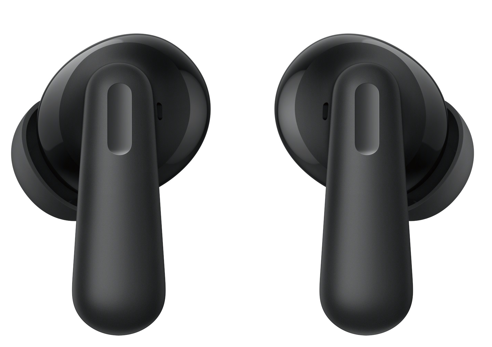Dwa czarne bezprzewodowe słuchawki, pokazane obok siebie na białym tle.