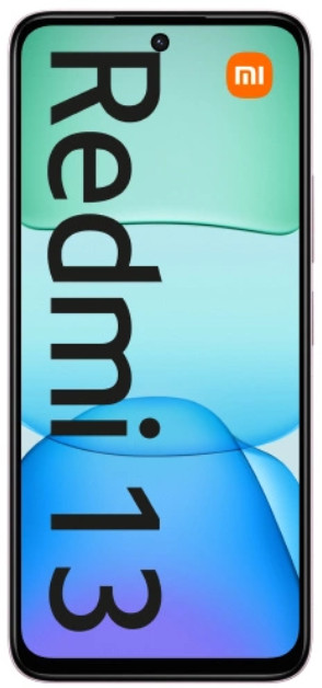 Smartfon Xiaomi Redmi 13 z gradientem jasnoniebieskim i zielonym na ekranie.