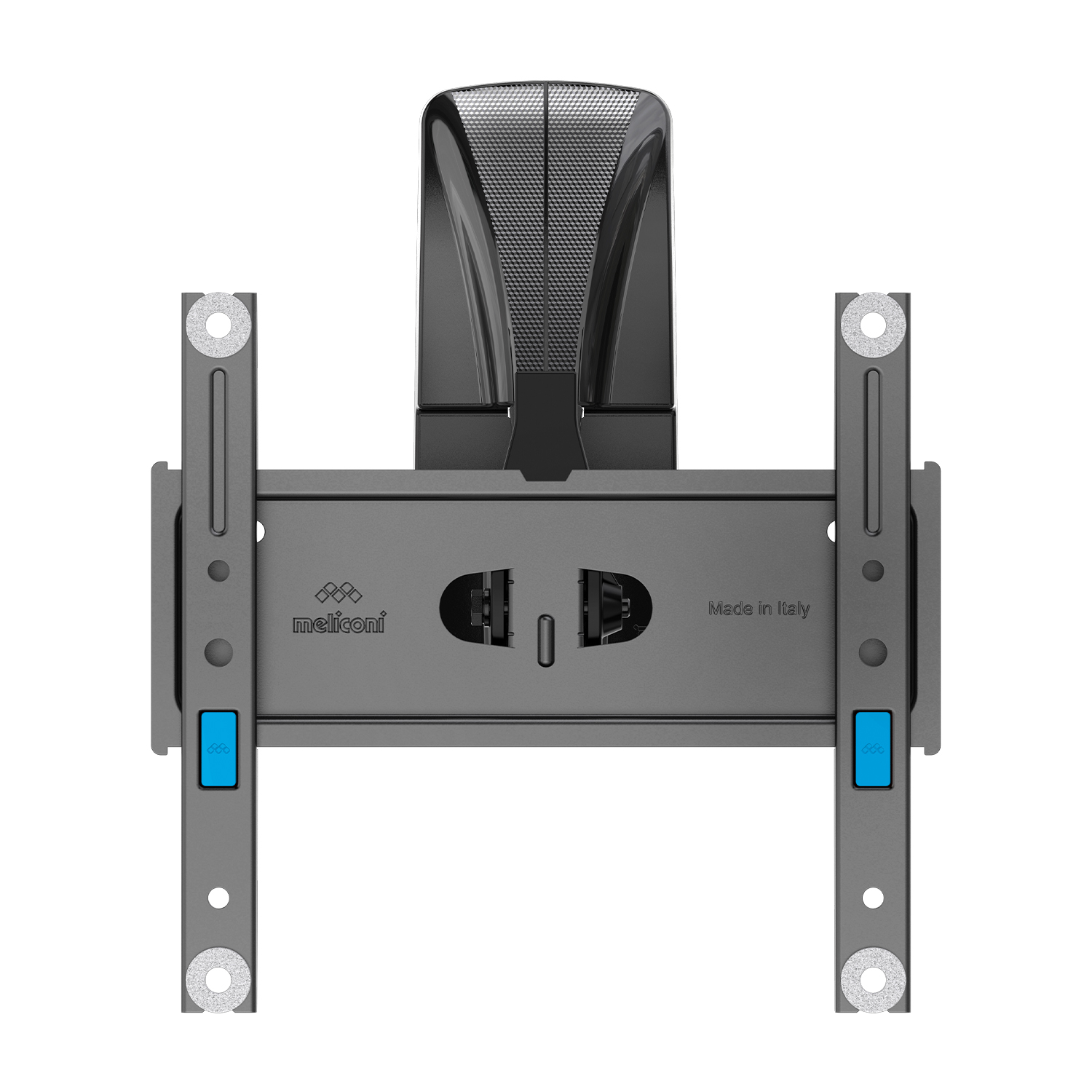 Un supporto a parete per TV nero. È un design moderno.