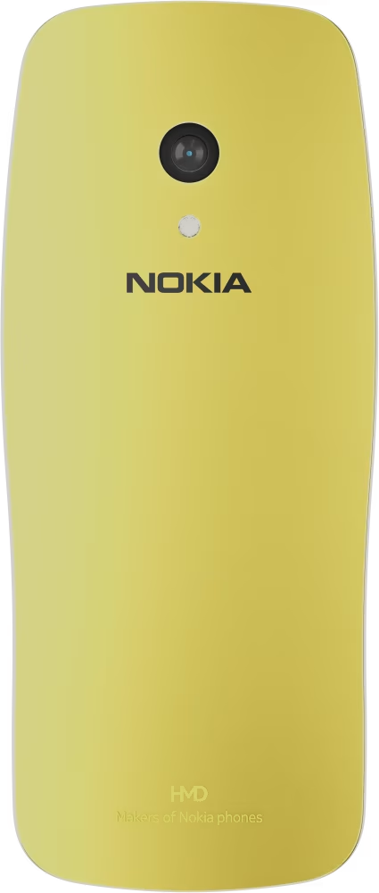 Egy sárga Nokia telefon hátulja. Van egy kamera és a Nokia logó.