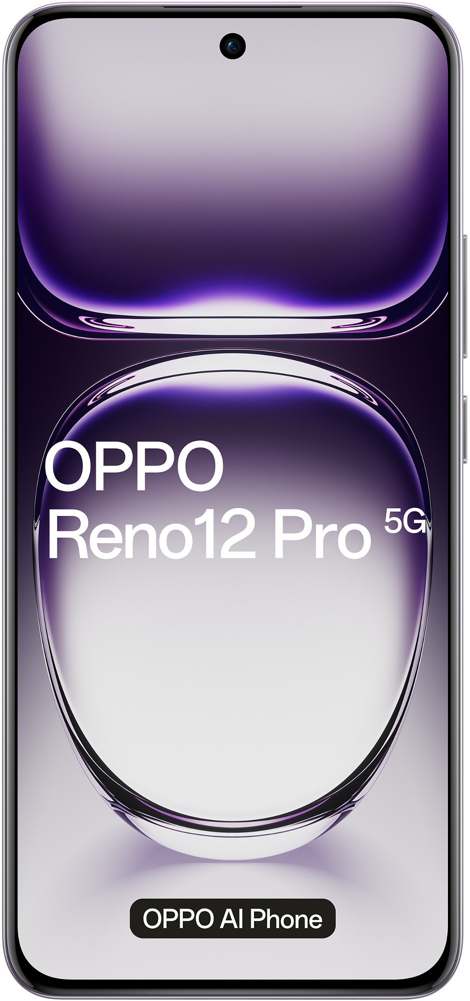Telefon OPPO Reno12 Pro 5G z zakrzywionym ekranem i czarnym banerem.