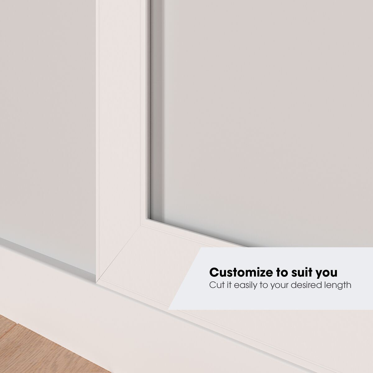 Cadre de porte blanc avec les mots 'Customize to suit you' et texte explicatif.