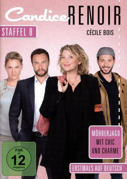 Cover der TV-Serie Candice Renoir. Vier Personen stehen vor einem pinkfarbenen Hintergrund.