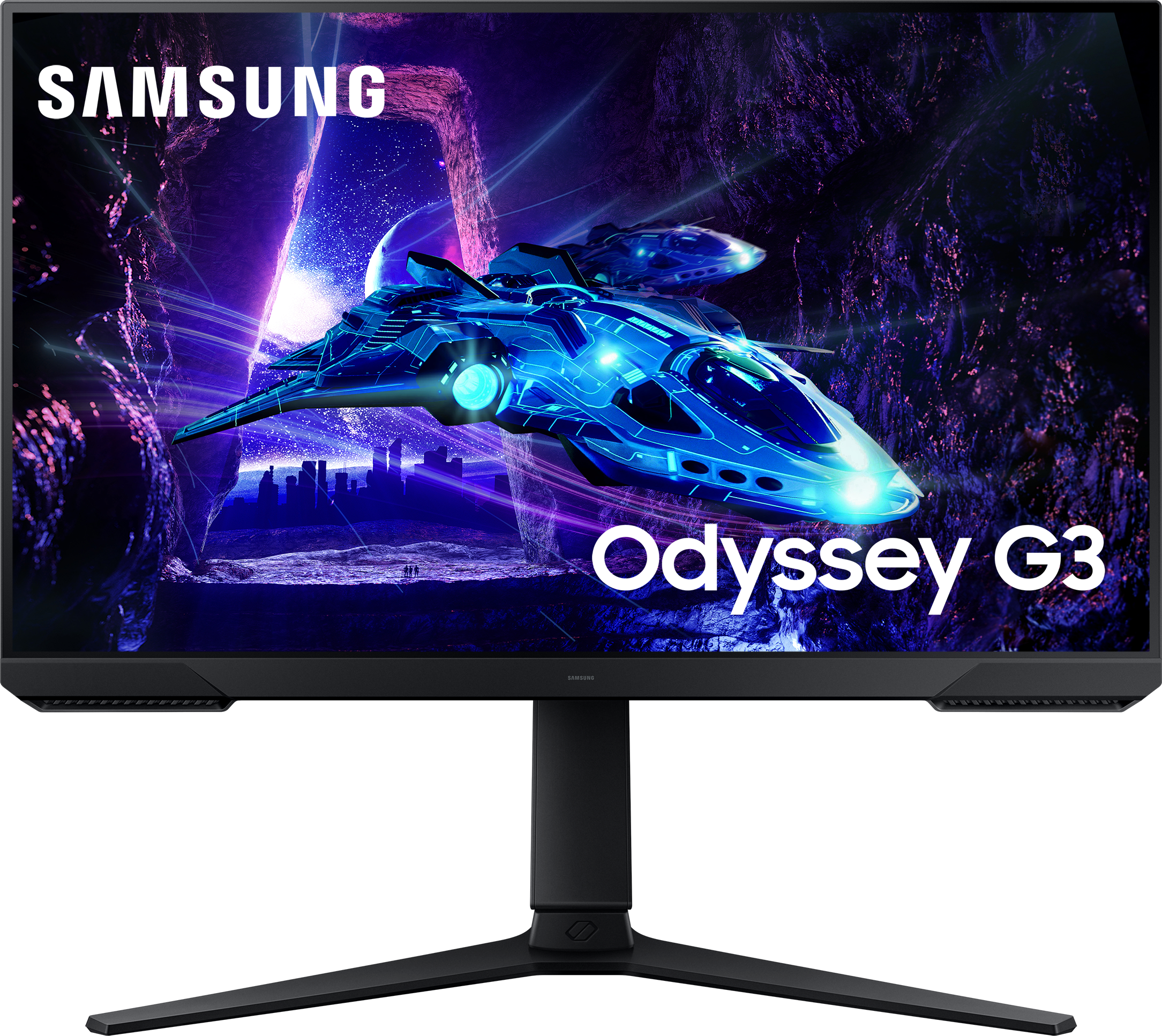 Ein Samsung Odyssey G3 Monitor zeigt eine Raumschiffszene.