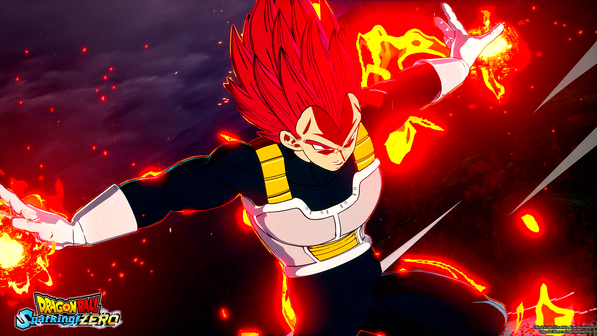 Un personaje de Dragon Ball con cabello rojo en pose de combate.