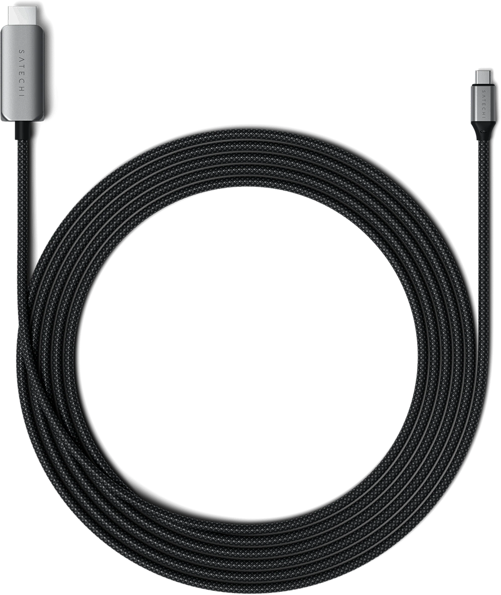 Fekete fonott USB-C kábel fém csatlakozókkal fekete háttéren.