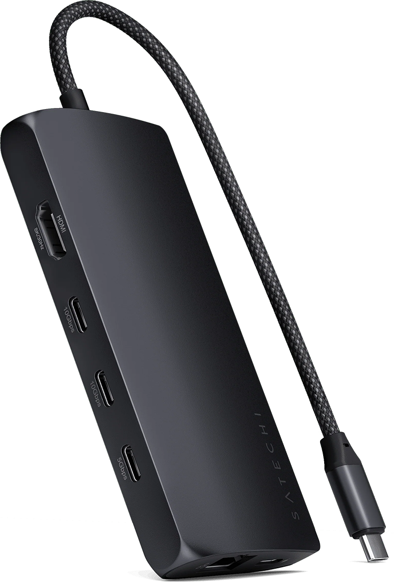 SATECHI USB Type-C multiport adapter V3, 5x USB-C, 8K HDMI2.1, Gigabit LAN, éjfekete (ST-P8KED)