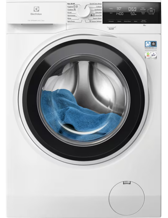 ELECTROLUX EW7F3484E Elöltöltős mosógép, A, 8kg, 1400 f/p, Ökoinverter, Hygiene progr. gőzzel, Steamrefresh, QuickCare 69min, Rapid 20min