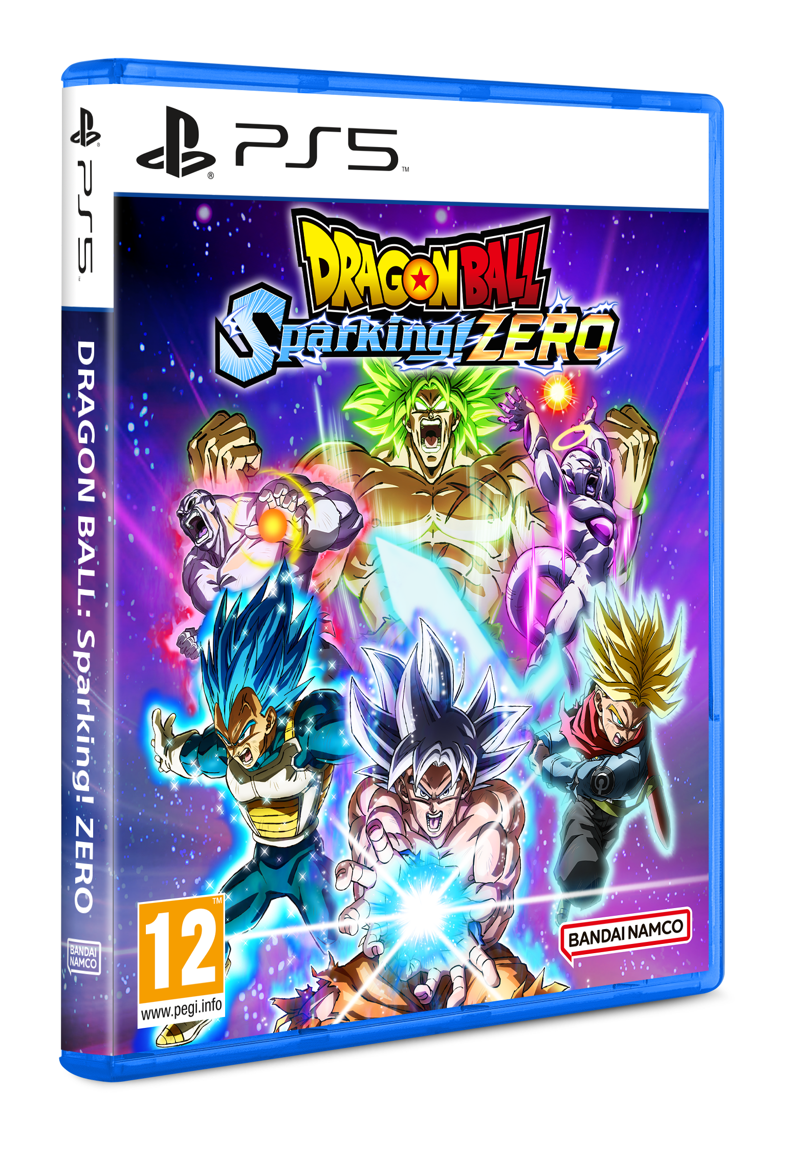 Arte de la caja del juego Dragon Ball: Sparking! ZERO, mostrando personajes de la serie sobre un fondo azul.