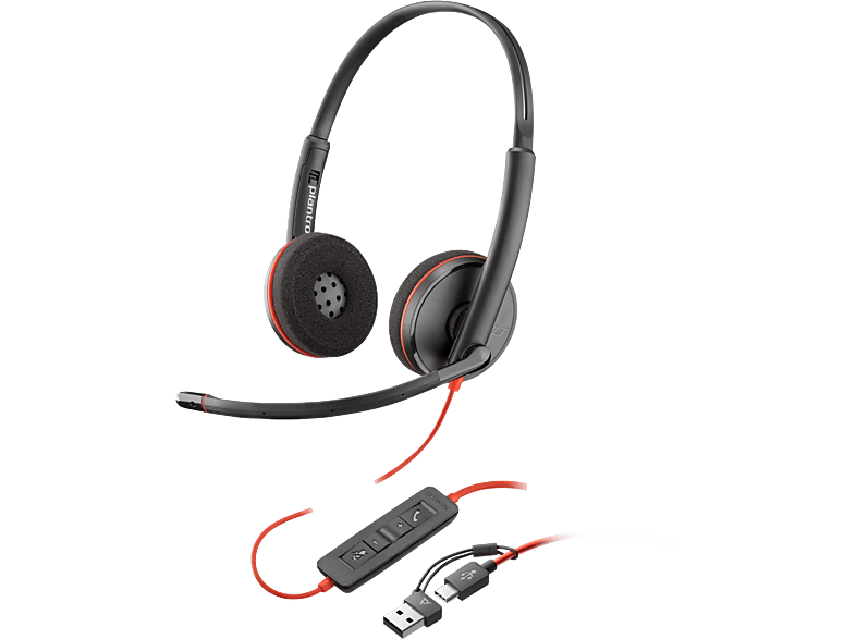 Auriculares de oficina - Poly Blackwire Profesional 3220 USB-C + Adaptador USB-C/A, Negro