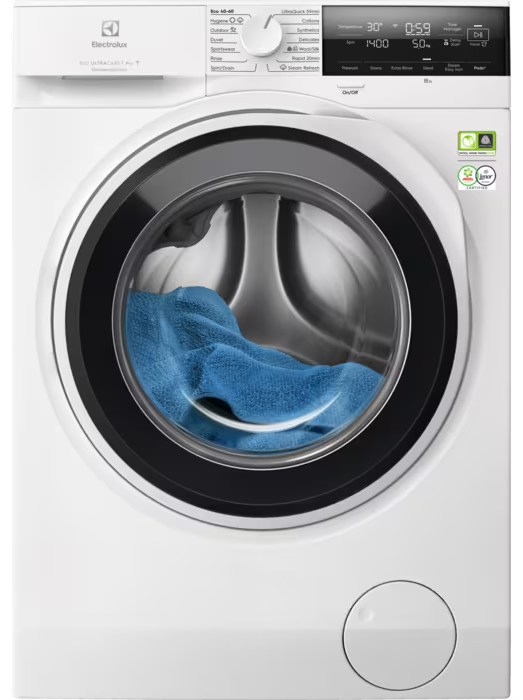 ELECTROLUX EW8F3494EQ Elöltöltős mosógép, A, 9kg, 1400 f/p, Ökoinverter, WIFI, UniversalDose, Hygiene progr. gőzzel, Steamrefresh, QuickCare 59min, Rapid 20min