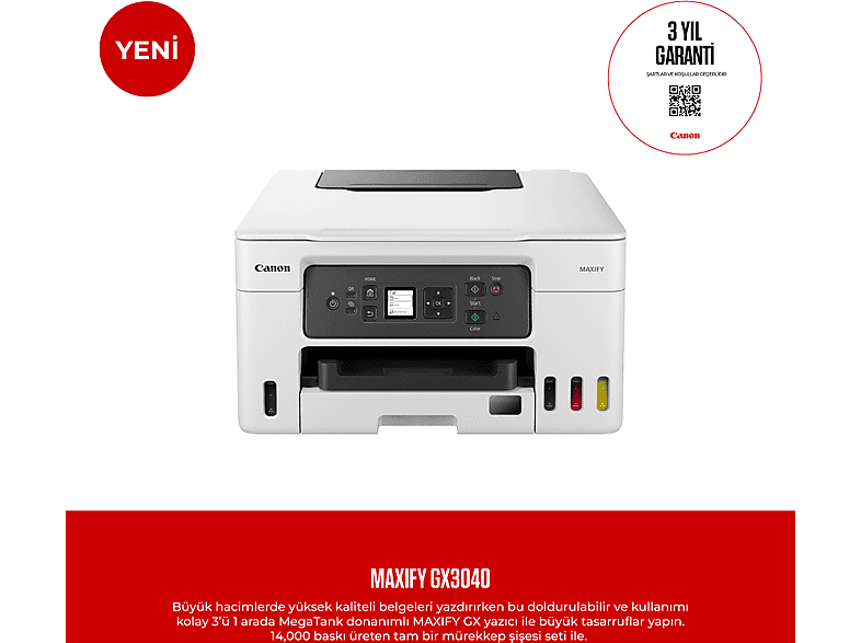 CANON Maxify GX3040 Wi-Fi + Tarayıcı + Fotokopi Renkli Çok
