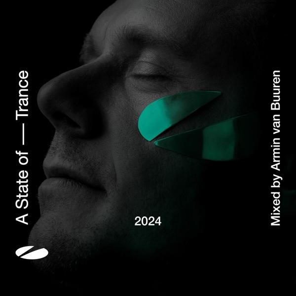 Album borító: A State of Trance 2024. Arc zöld formákkal, szöveggel és logóval.