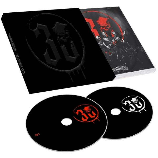 Albumcover von 30 Jahre Live. Zwei CDs auf schwarzem Hintergrund, mit einem Totenkopf-Logo.