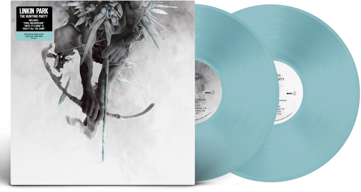 Album borító Linkin Park, The Hunting Party. Két világoskék bakelit lemez.