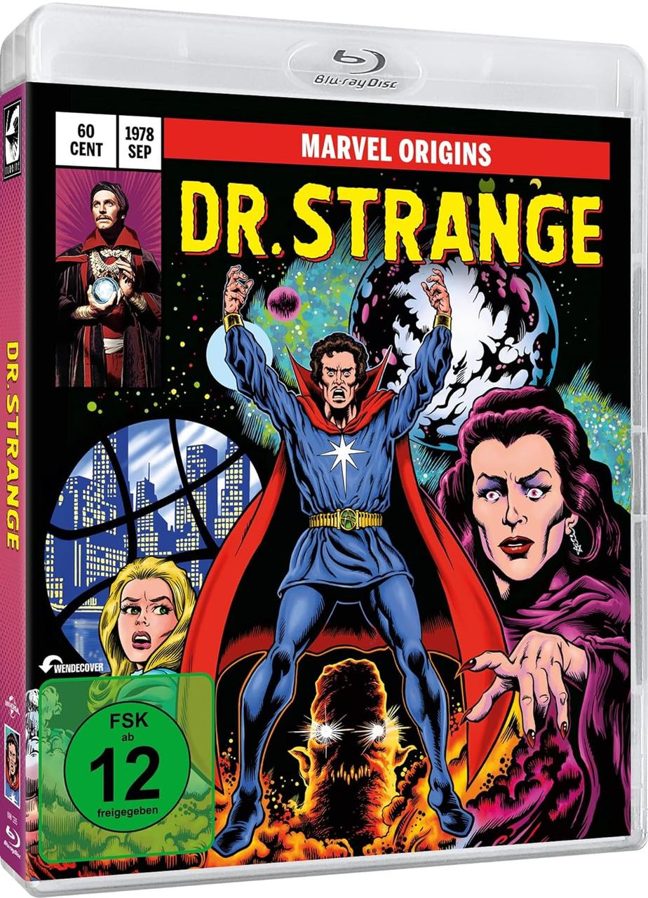 Blu-ray-Cover mit Dr. Strange Comic-Kunst. Text und eine grüne FSK 12-Bewertung.
