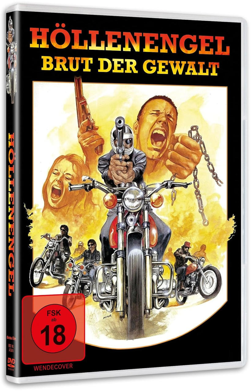 DVD-Hülle für 'Höllenengel - Brut der Gewalt' mit dramatischem Filmplakat.